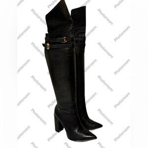 CARRANO over the knee leather boots with thick heels